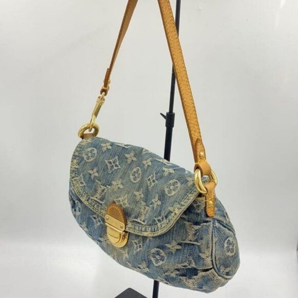 Authentic Louis Vuitton Denim Mini Pleaty Vintage Pouch Pochette Bag Monogram LV - Picture 3 of 9